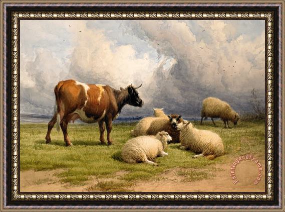 Thomas Sidney Cooper A Cow And Five Sheep Framed Painting