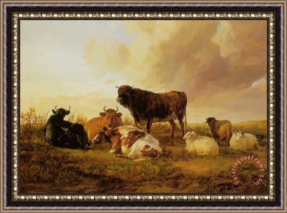 Thomas Sidney Cooper Cattle And Sheep in a Field Framed Painting