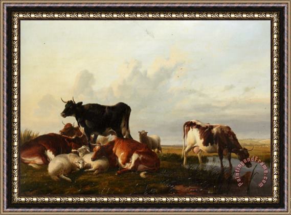 Thomas Sidney Cooper Cattle And Sheep Probably in Canterbury Meadows Framed Print