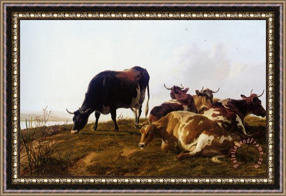 Thomas Sidney Cooper Cattle Resting Beside a River Framed Print