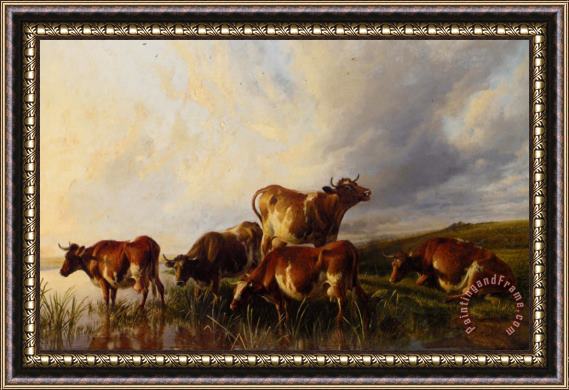 Thomas Sidney Cooper Cattle Wattering Framed Painting