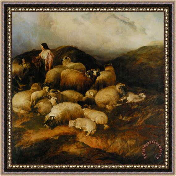 Thomas Sidney Cooper Peasants And Sheep Framed Print