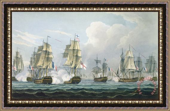 Thomas Whitcombe Sir Richard Strachans Action After The Battle Of Trafalgar Framed Painting