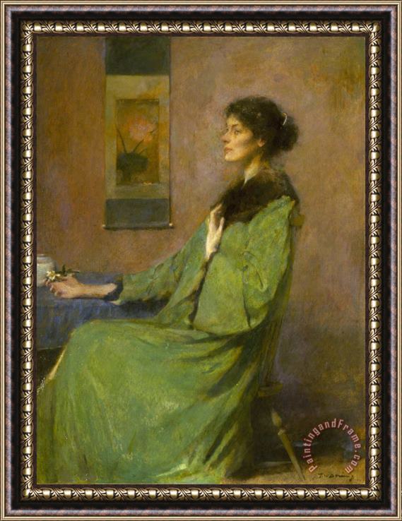 Thomas Wilmer Dewing Portrait of a Lady Holding a Rose Framed Painting
