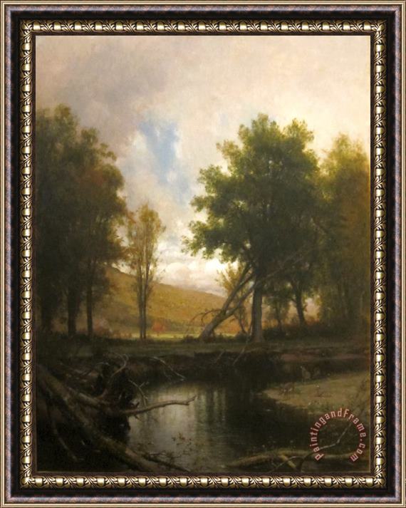 Thomas Worthington Whittredge Landscape with Stream And Deer Framed Painting
