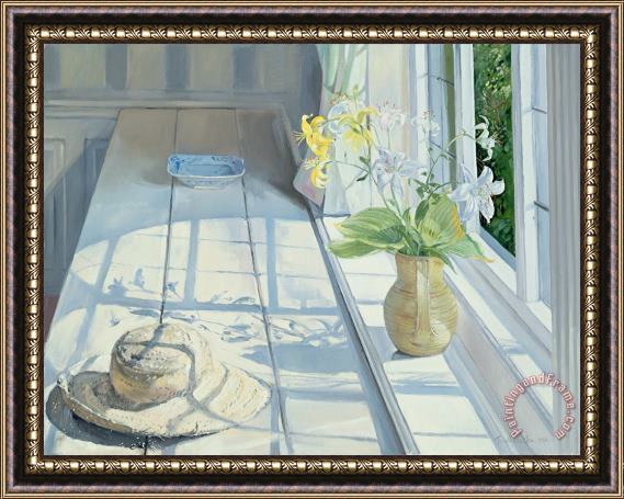 Timothy Easton Lilies And A Straw Hat Framed Painting