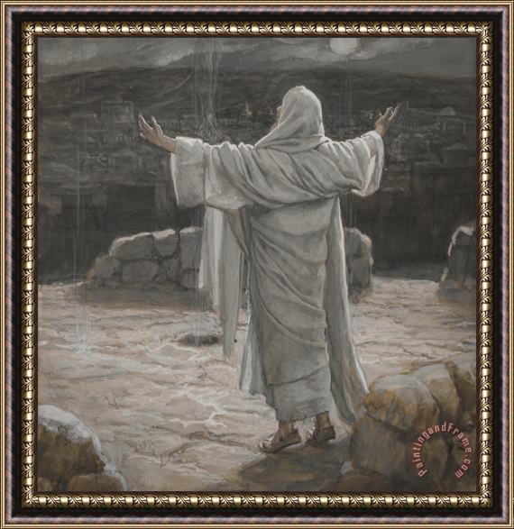 Tissot Christ Retreats to the Mountain at Night Framed Print