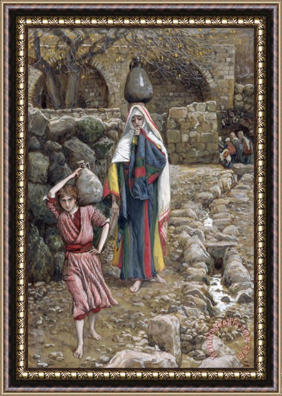 Tissot Jesus and His Mother at the Fountain Framed Painting
