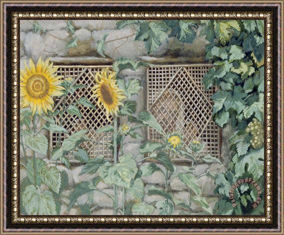 Tissot Jesus Looking through a Lattice with Sunflowers Framed Painting