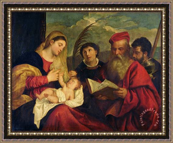 Titian Madonna And Child with Ss. Stephen, Jerome And Maurice Framed Painting