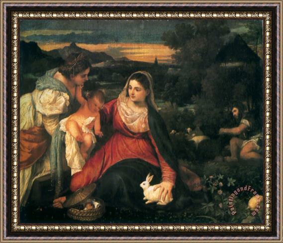 Titian Madonna And Child with St. Catherine And a Rabbit Framed Painting