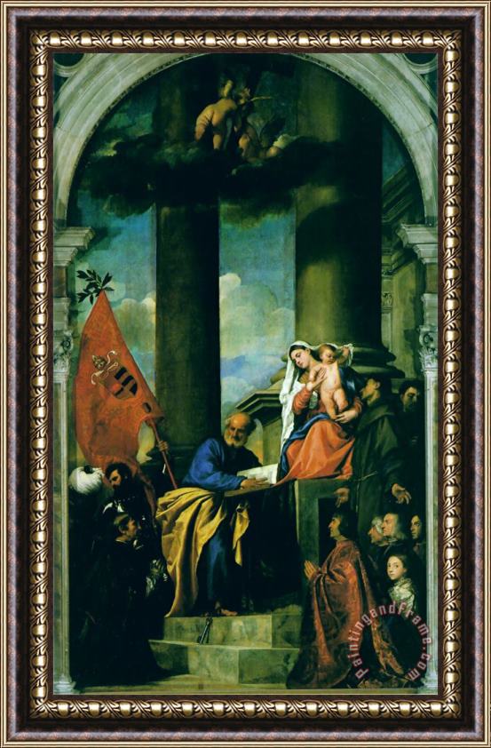 Titian Madonna with Saints And Members of The Pesaro Family Framed Painting