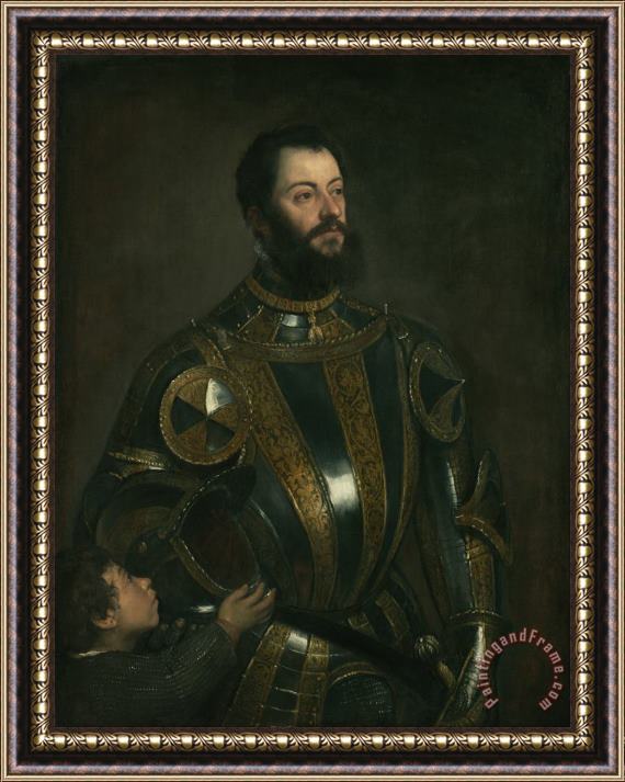 Titian Portrait Of Alfonso D Avalos Marquis Of Vasto In Armor With A Page Framed Painting