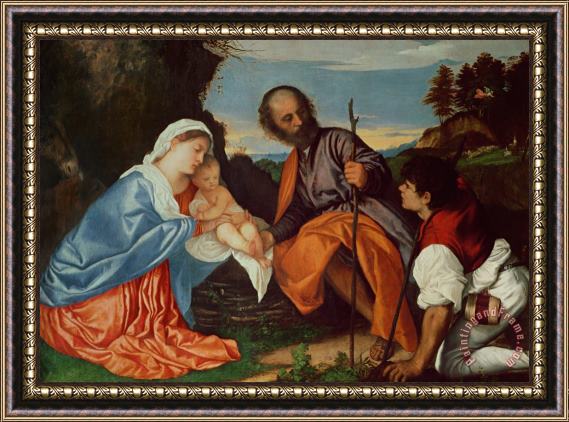 Titian The Holy Family And a Shepherd Framed Print