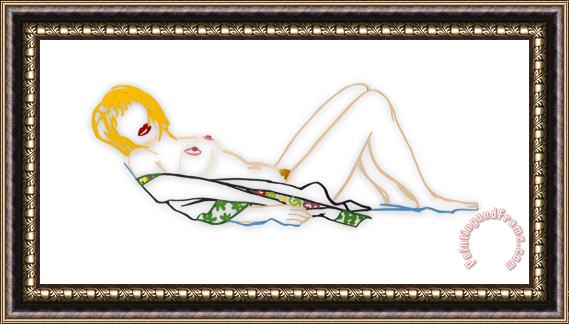 Tom Wesselmann Steel Drawing Edition Monica Laying Down on a Robe, 1990 Framed Painting