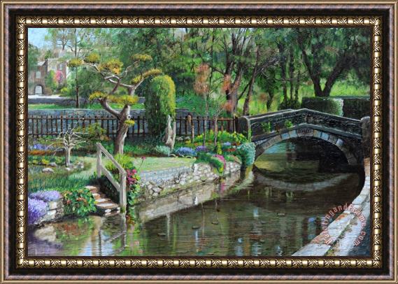 Trevor Neal Bridge and Garden - Bakewell - Derbyshire Framed Painting