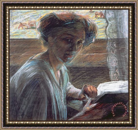 Umberto Boccioni Woman Reading Framed Painting