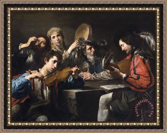Valentin de Boulogne A Musical Party Framed Painting