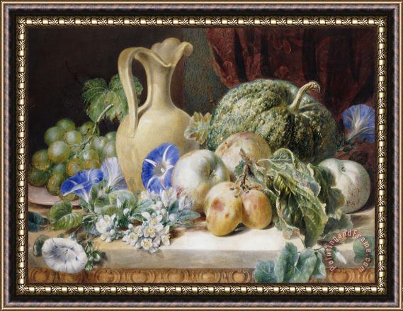 Valentine Bartholomew A Still Life With A Jug Apples Plums Grapes And Flowers Framed Painting