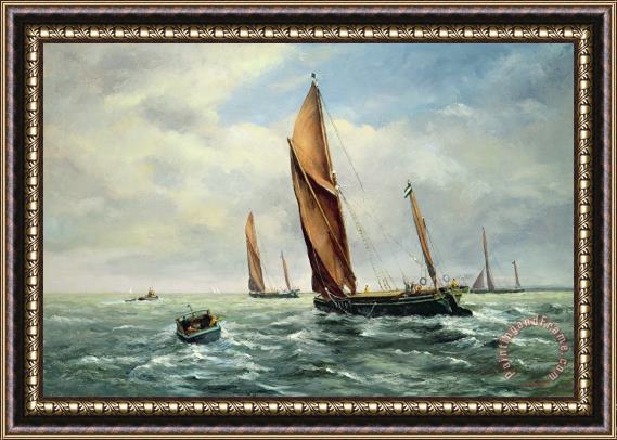 Vic Trevett Sailing Barges Racing On The Medway Framed Painting