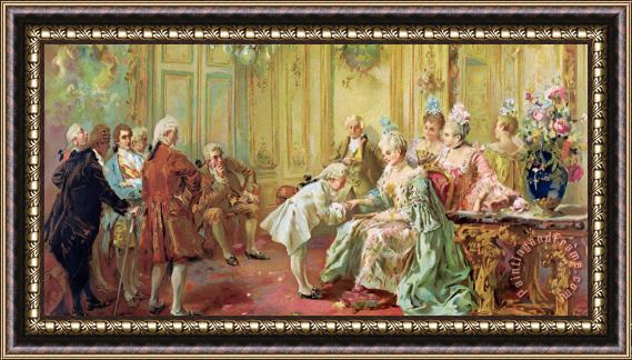 Vicente de Parades The presentation of the young Mozart to Mme de Pompadour at Versailles Framed Painting
