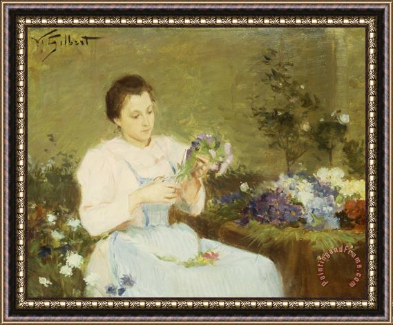Victor Gabriel Gilbert Arranging Flowers For A Spring Bouquet Framed Painting