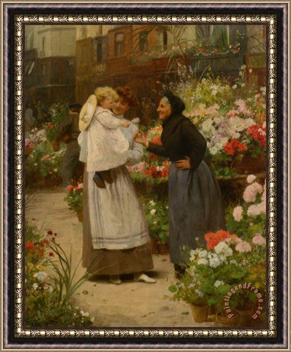 Victor Gabriel Gilbert Flower Offering to a Child Framed Painting