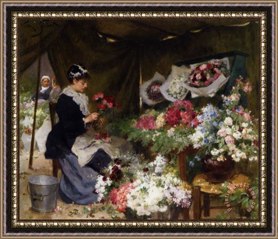 Victor Gabriel Gilbert Flower Seller Makiing Bouquets Framed Print