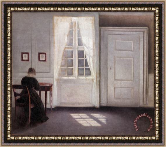 Vilhelm Hammershoi A Room in The Artist's Home in Strandgade, Copenhagen, with The Artist's Wife Framed Painting