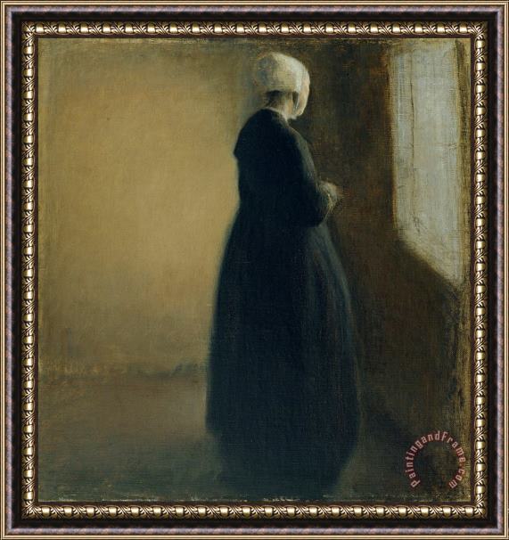 Vilhelm Hammershoi An Old Woman Standing by a Window Framed Painting