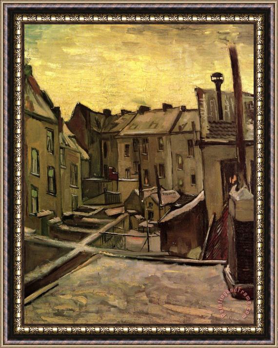Vincent van Gogh Backyards of Old Houses in Antwerp in The Snow Framed Print