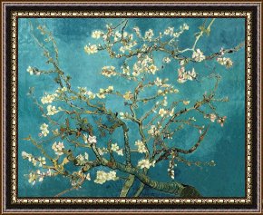 Olive Trees And Poppies Framed Paintings - Blossoming Almond Tree by Vincent van Gogh