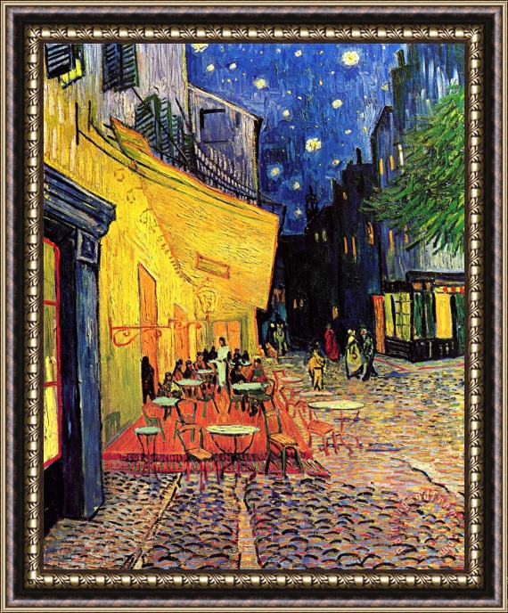 Vincent van Gogh Cafe Terrace Place Du Forum At Night Framed Painting