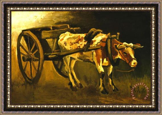 Vincent van Gogh Cart with Reddish-brown Ox Framed Painting