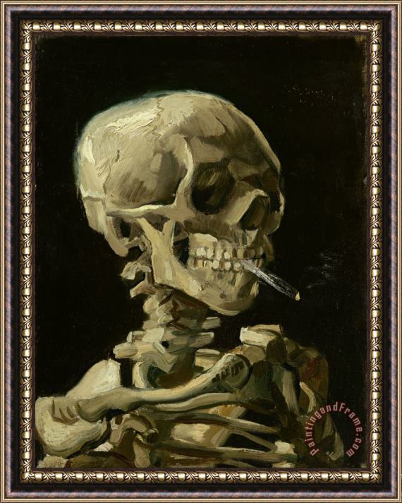 Vincent van Gogh Head Of A Skeleton With A Burning Cigarette Framed Painting