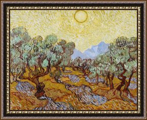Olive Trees And Poppies Framed Paintings - Olive Trees by Vincent van Gogh
