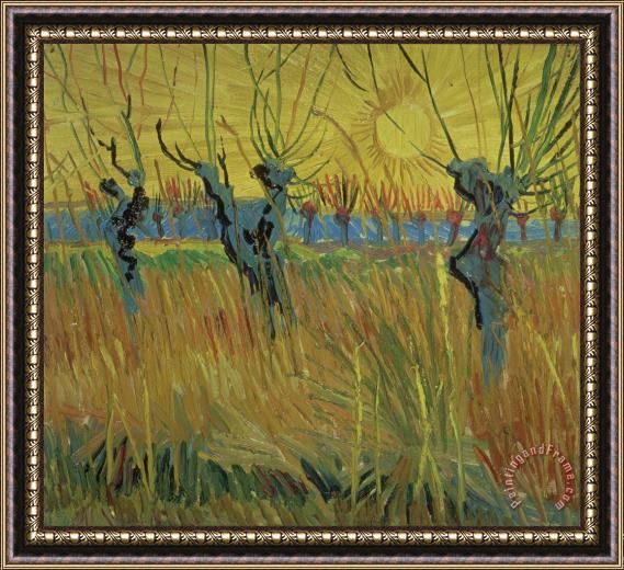Vincent Van Gogh Pollarded Willows and Setting Sun Framed Painting