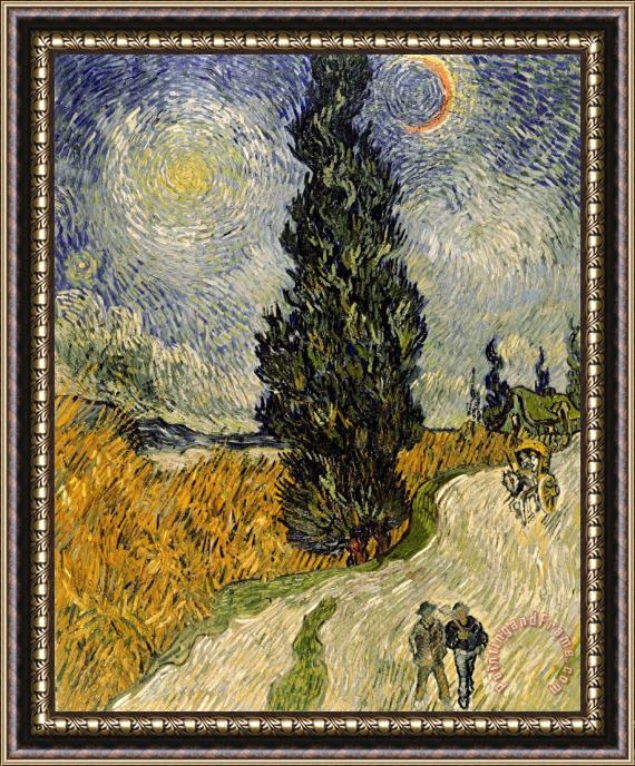 Vincent Van Gogh Road with Cypresses Framed Painting