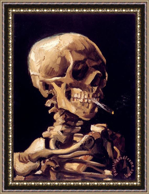Vincent van Gogh Skull with a Burning Cigarette Ii Framed Painting