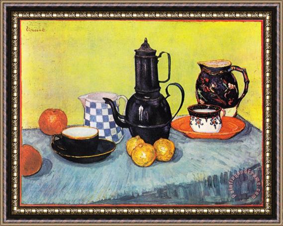 Vincent van Gogh Still Life with Coffee Pot, Dishes And Fruit Framed Print
