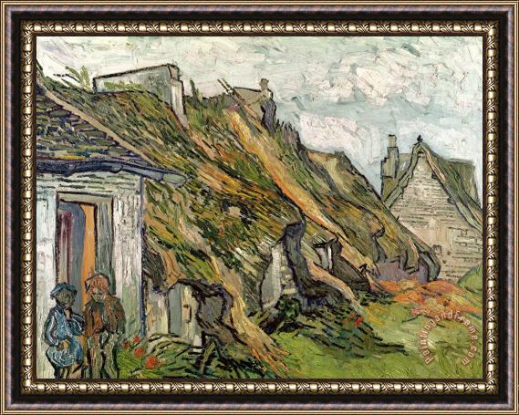 Vincent van Gogh Thatched Cottages In Chaponval Framed Print