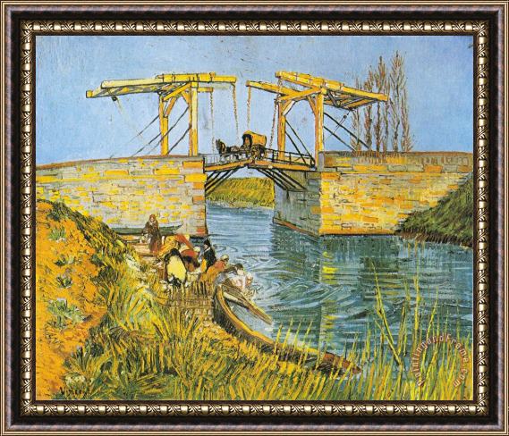 Vincent van Gogh The Bridge of Langlois at Arles with Laundresses Framed Painting