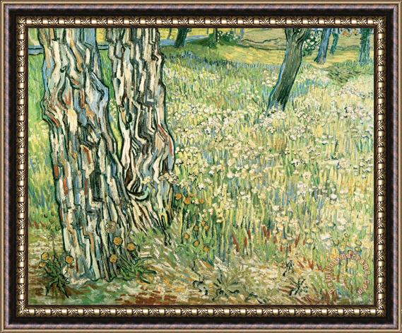 Vincent van Gogh Tree Trunks In Grass Framed Painting