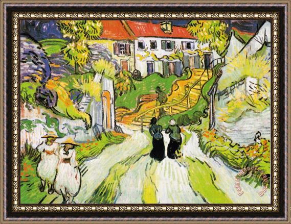 Vincent van Gogh Village Street And Stairs in Auvers with Figures Framed Print