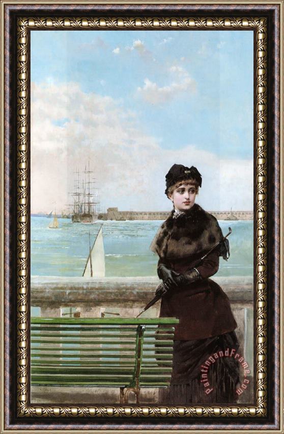 Vittorio Matteo Corcos An Elegant Woman at St. Malo Framed Painting