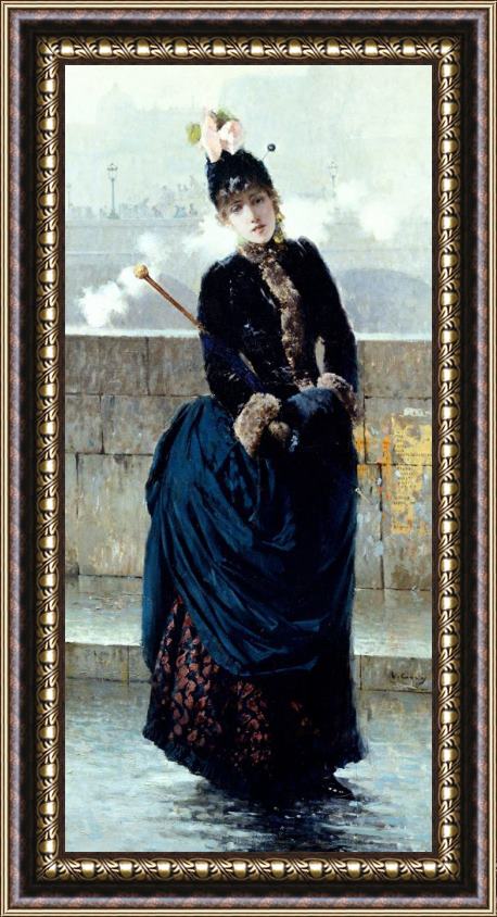Vittorio Matteo Corcos Lady On Bridge In Paris Framed Painting