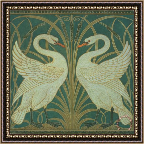 Walter Crane Wallpaper Design for panel of Swan Rush and Iris Framed Print