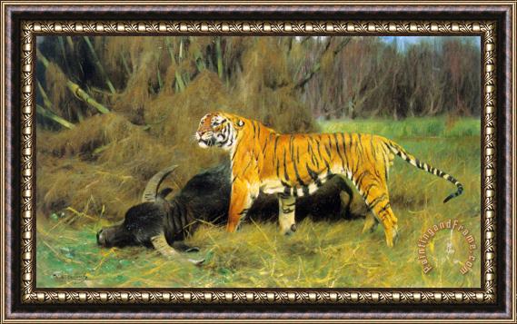 Wilhelm Kuhnert A Tiger with Its Prey Framed Print
