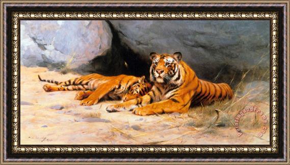 Wilhelm Kuhnert Tigers Resting Framed Painting