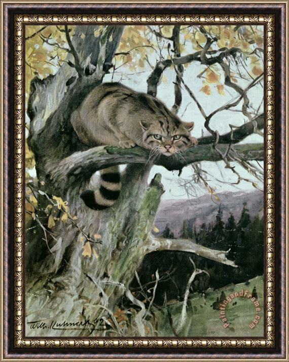 Wilhelm Kuhnert Wildcat In A Tree Framed Painting